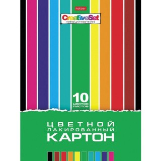 Картон цветной А4 лакированный Creative Set, 10 листов, 10 цветов, HATBER