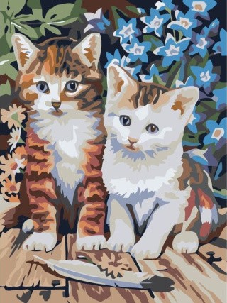 Картина по номерам «Котята с пёрышком»