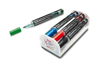 Набор маркеров для досок Maxiflo Flex-Feel 4 цв., 1-5 мм, с магнитной губкой, Pentel