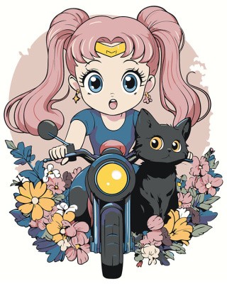 Картина по номерам «Аниме Сейлор Мун Sailor Moon: цветы и кот»