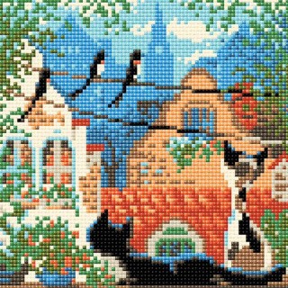 Алмазная вышивка «Город и кошки. Лето» Алмазная вышивка «Город и кошки. Лето»
