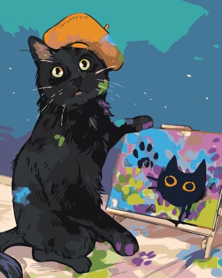 Картина по номерам «Коты и кошки: художник котик, автопортрет» Картина по номерам «Коты и кошки: художник котик, автопортрет»