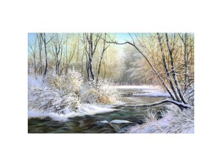 Рисунок на шелке «Зимняя река»