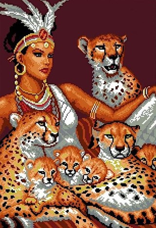 Рисунок на ткани «Девушка с гепардами»