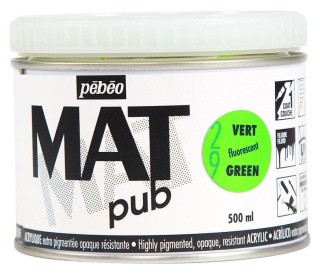 Краска акриловая PEBEO экстра матовая Mat Pub №3, зеленый флуоресцентный, 500 мл