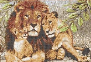 Рисунок на ткани «Семья львов»