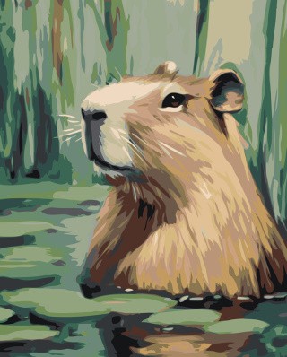 Картина по номерам Животные милая капибара в пруду Картина по номерам Животные милая капибара в пруду