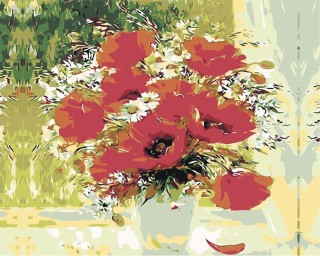 Картина по номерам «Маки с ромашками в вазе»