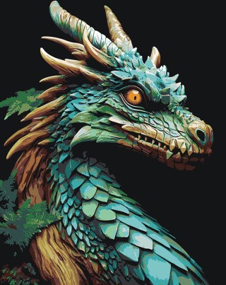 Картина по номерам «Зеленый деревянный дракон»