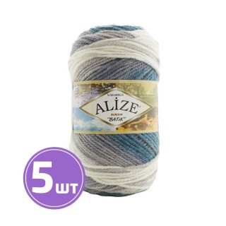 Пряжа ALIZE Burcum Batik (7640), бело-серо-бирюзовый, 5 шт. по 100 г