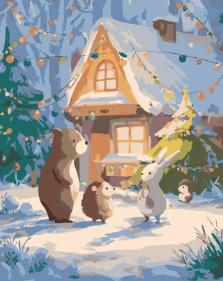 Картина по номерам Новый год у животных в лесу Картина по номерам Новый год у животных в лесу