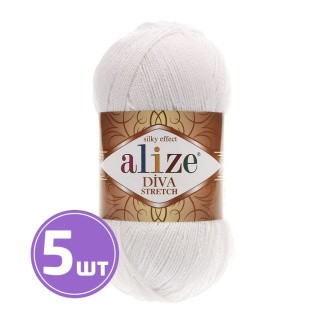 Пряжа ALIZE Diva stretch Silk effekt (55), ультра белый, 5 шт. по 100 г