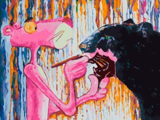 Картина по номерам «Розовая пантера красит черную»