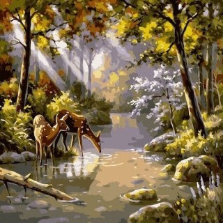 Картина по номерам «Олени на водопое» Картина по номерам «Олени на водопое»