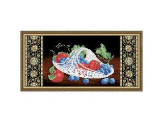 Рисунок на ткани «Хрусталь. Виноград и яблоки на черном»