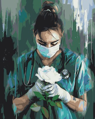 Картина по номерам «Медицина: девушка врач и белая роза»