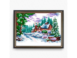 Рисунок на ткани «Зимняя деревня»