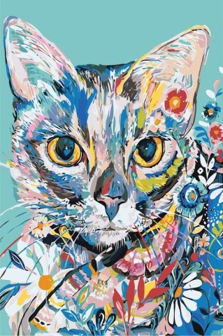 Картина по номерам «Цветочный кот»