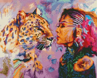 Алмазная вышивка «Леопард и девушка»