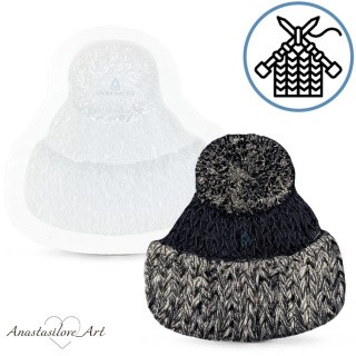 Силиконовый молд - Вязаная шапочка, 8x8см, 1 шт. Силиконовый молд - Вязаная шапочка, 8x8см, 1 шт.