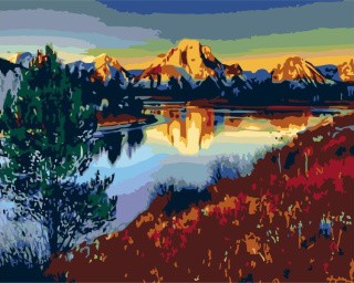 Картина по номерам «Река и горы на закате»