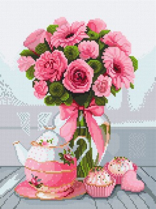 Алмазная вышивка «Букет розовых гербер» Алмазная вышивка «Букет розовых гербер»