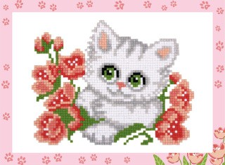 Алмазная вышивка «Котенок с цветочком»