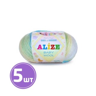 Пряжа ALIZE Baby wool batik design (3566), голубо-сиренево-белый, 5 шт. по 50 г