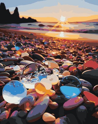 Картина по номерам «Природа: Разноцветные камни на пляже на берегу моря»