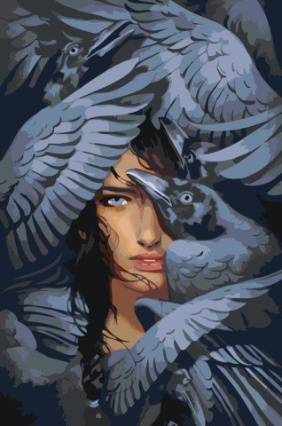 Картина по номерам «Девушка с воронами»