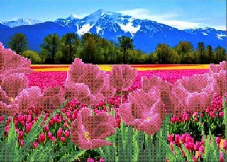 Рисунок на ткани «Тюльпаны у гор»