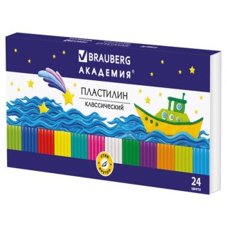 Пластилин классический Brauberg «Академия», 24 цвета, 480 г, со стеком Пластилин классический Brauberg «Академия», 24 цвета, 480 г, со стеком