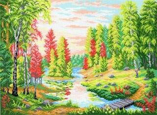 Рисунок на ткани «Рассвет в лесу»