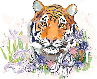 Картина по номерам «Тигрица в ирисах»