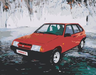 Картина по номерам «ВАЗ-2109: красная Лада девятка на льду»
