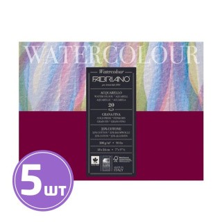 Альбом для акварели «Watercolour», 200 г/м2, 18х24 см, склейка с четырех сторон, 5 альбомов по 20 л., Fabriano