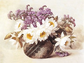 Рисунок на ткани «Цветы в индийской корзине»