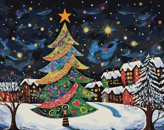 Картина по номерам «Рождество: Нарядная елка в ночном городе»