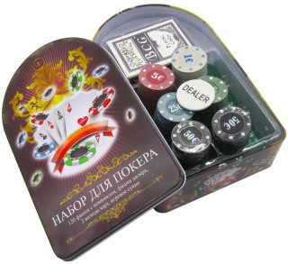 Набор для покера в жестяной коробке, 120 фишек с номиналом