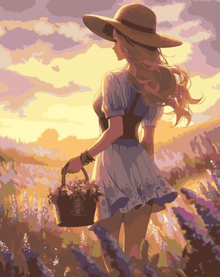 Картина по номерам «Природа: Девушка в шляпке с корзиной полевых цветов»