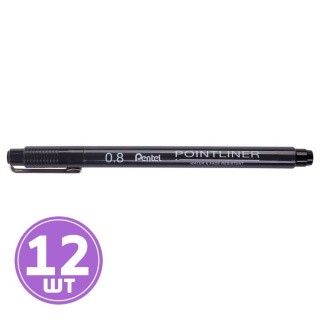 Линер Pointliner, 0,8 мм, 12 шт., цвет: черный, Pentel