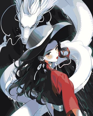 Картина по номерам «Аниме: Девушка в шляпе и белый дракон»