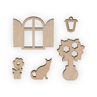 Мини-набор Mr. Carving «Окно, цветы, фонарик, кошка»