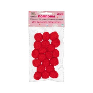 Декоративные помпоны, красные, 25 мм, 20 шт., Hobbius Декоративные помпоны, красные, 25 мм, 20 шт., Hobbius
