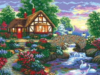 Алмазная вышивка «Дом у речки» Алмазная вышивка «Дом у речки»