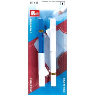 Меловые карандаши с щеткой, 11 см, 2 шт., белый и синий, PRYM