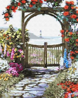 Картина по номерам «Калитка в окружении цветов»