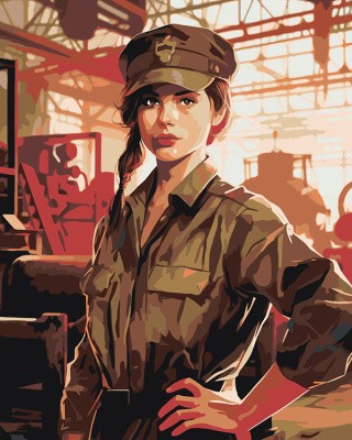 Картина по номерам «Портрет девушки на заводе 4»