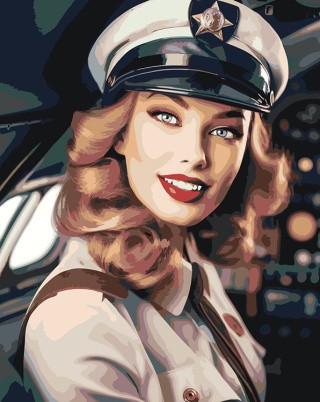 Картина по номерам «Девушка-пилот в кабине самолета»