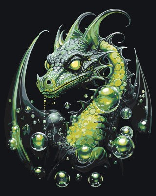 Картина по номерам «Зеленый дракон с пузырями»